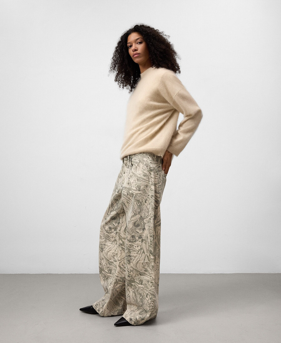 pantalon large imprimé en denim pour femme