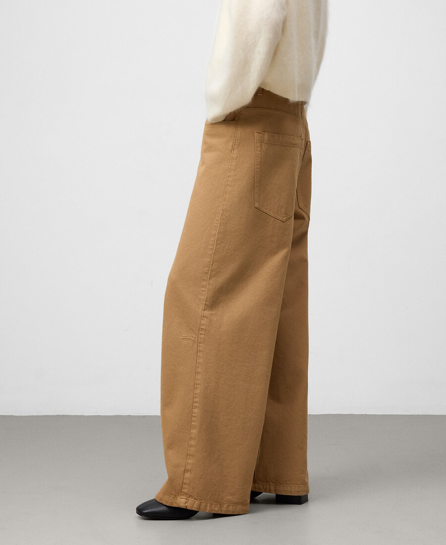 pantalon en denim camel coupe tonneau femme