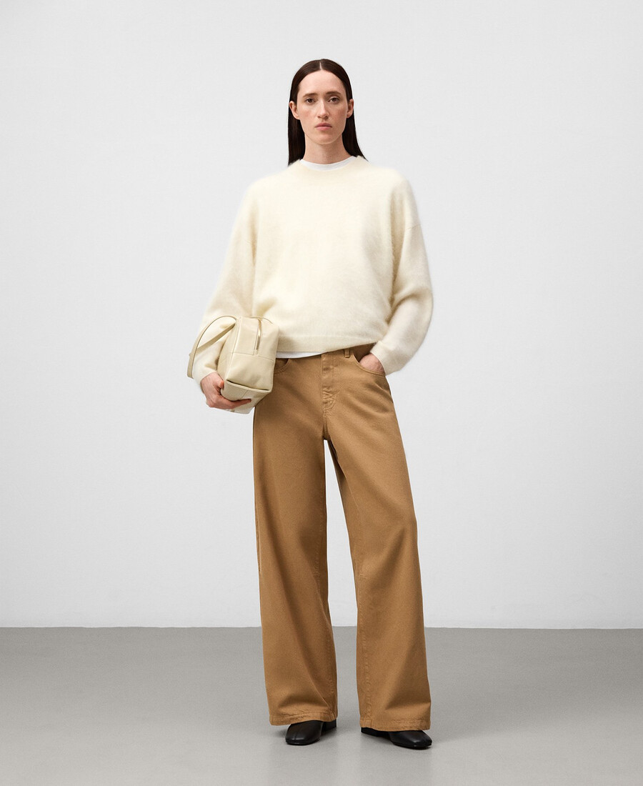 pantalon en denim camel coupe tonneau femme