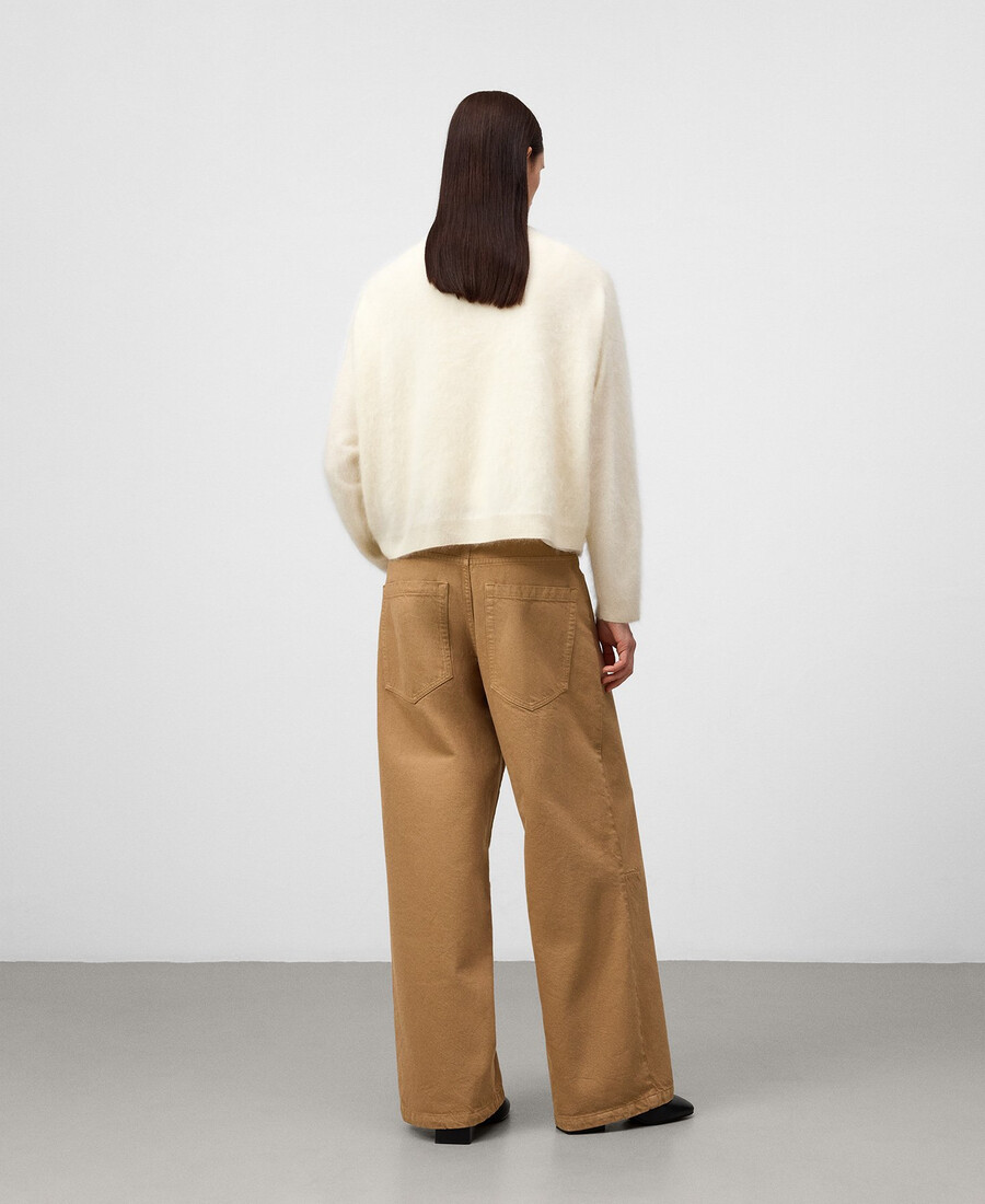 pantalon en denim camel coupe tonneau femme