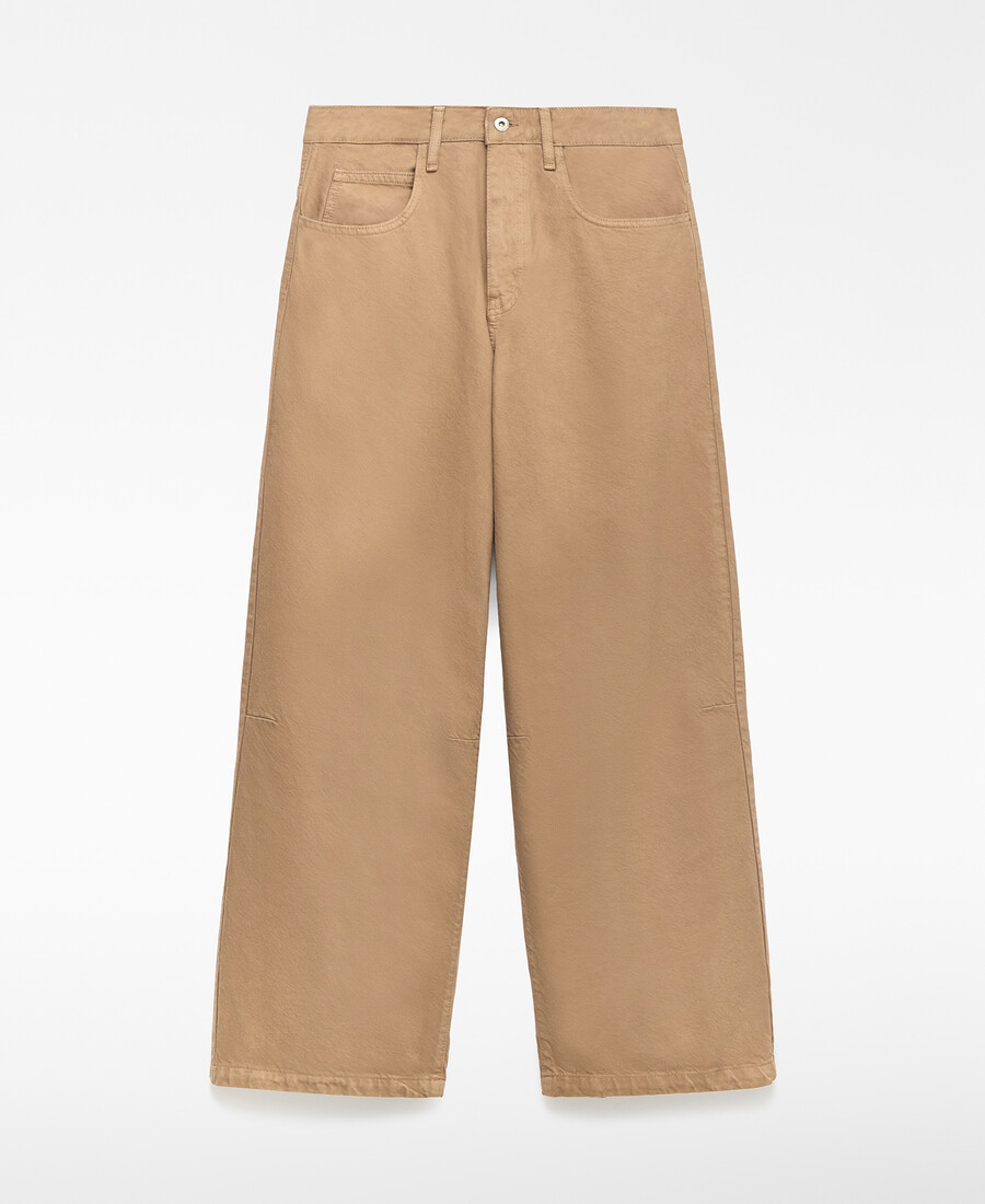 pantalon en denim camel coupe tonneau femme