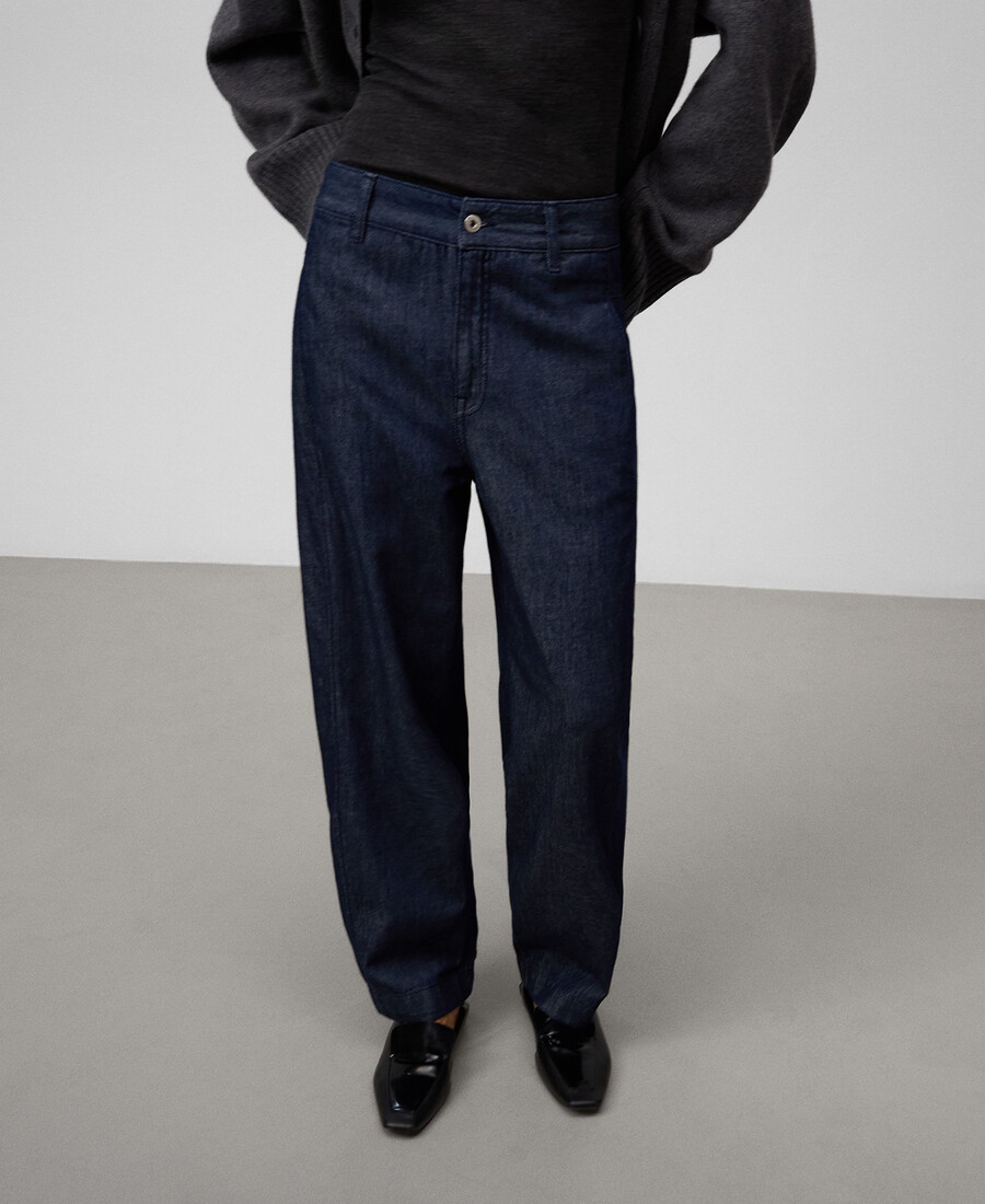 pantalon en denim de coton coupe baril pour femme