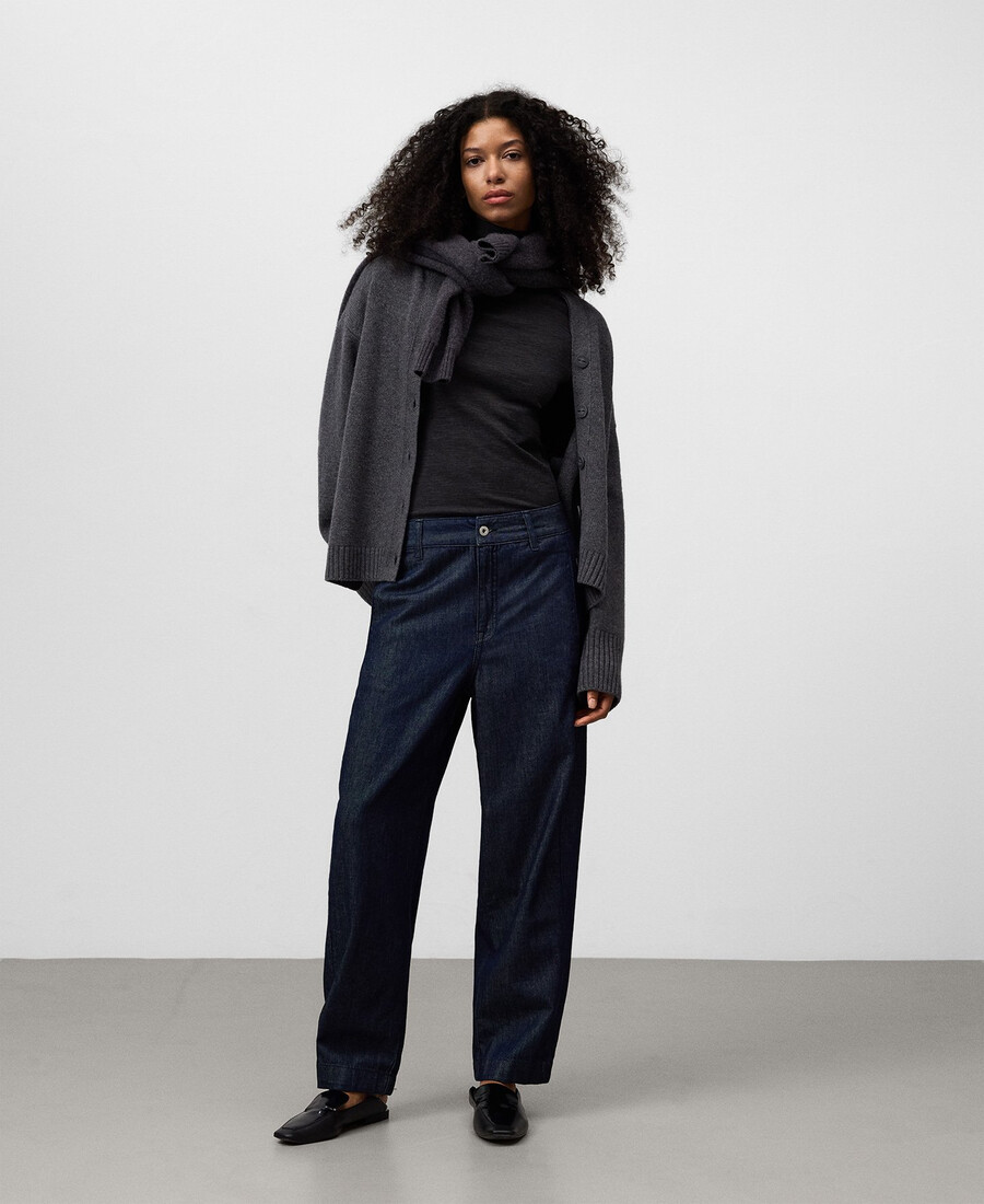 pantalon en denim de coton coupe baril pour femme
