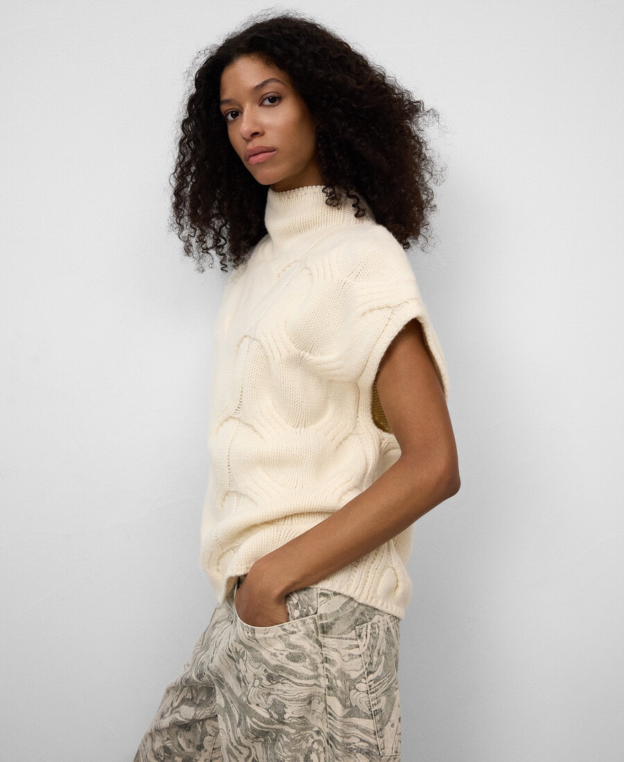 gilet en laine à torsades pour femme