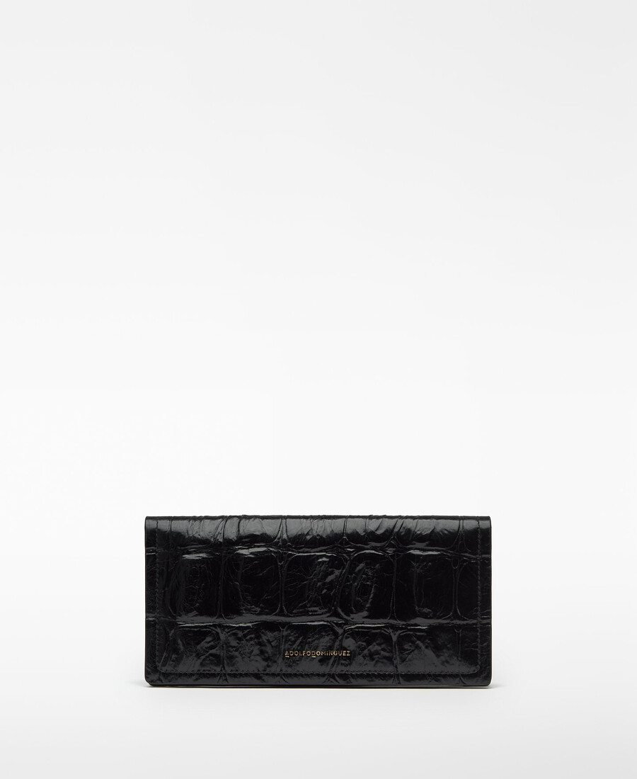 portefeuille femme grand format en mica à motif crocodile