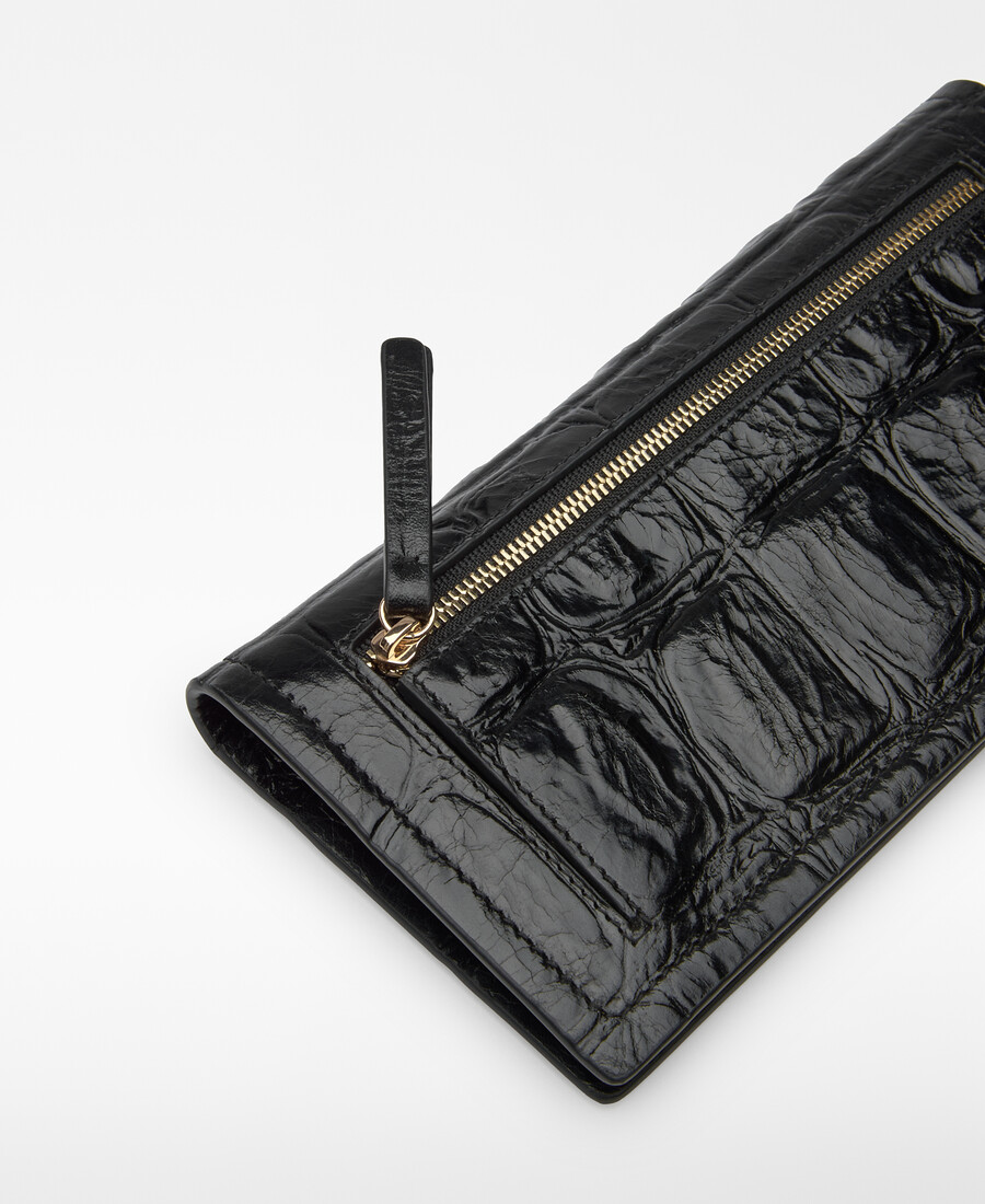 portefeuille femme grand format en mica à motif crocodile