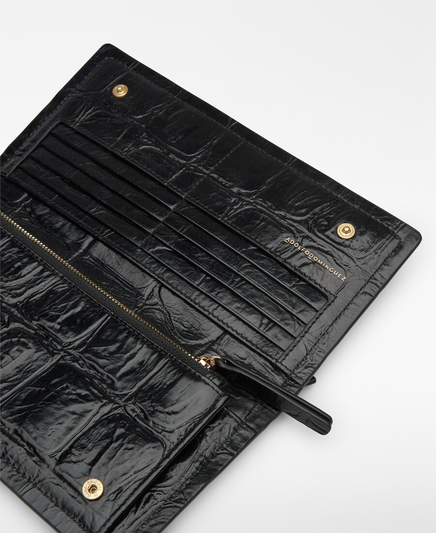 portefeuille femme grand format en mica à motif crocodile