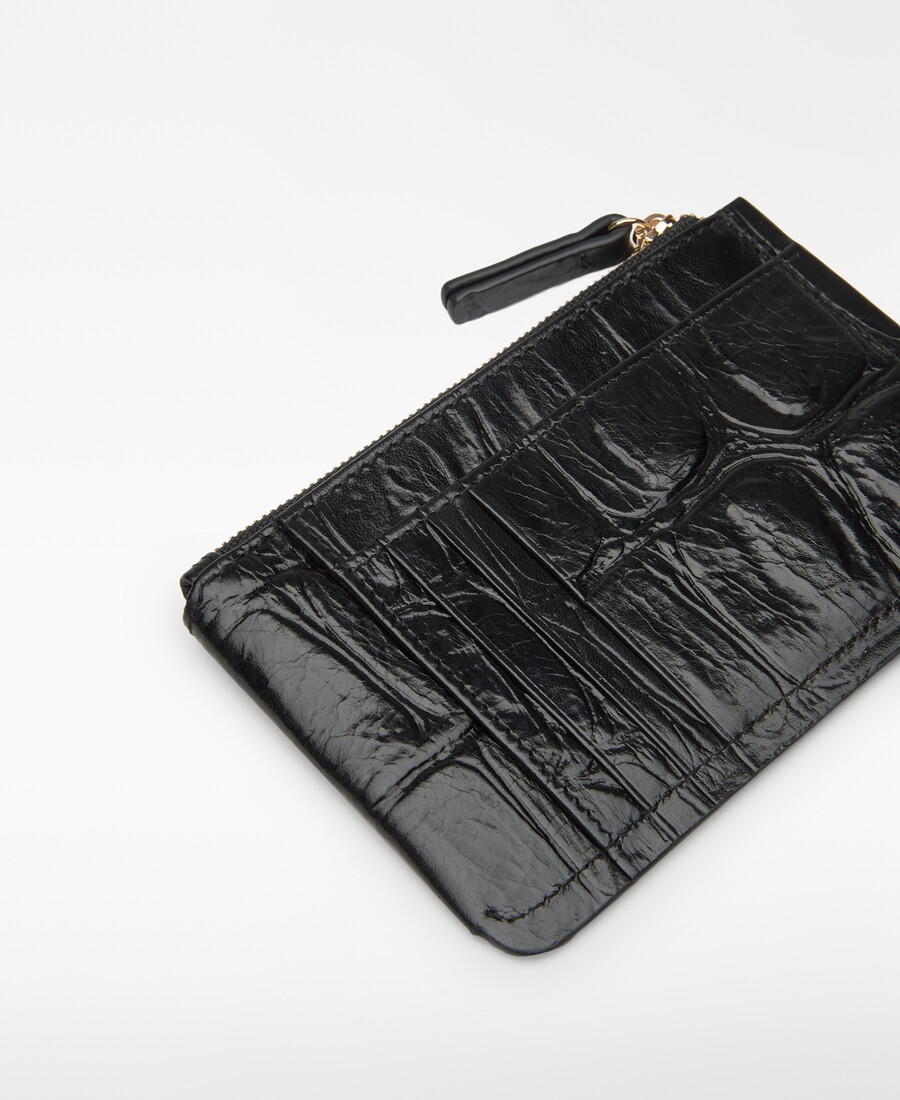 petit portefeuille femme en mica à motif crocodile