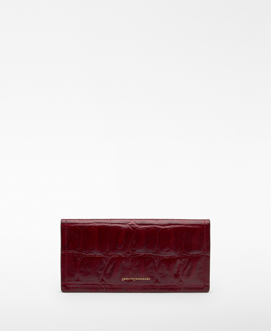 portefeuille femme grand format en mica à motif crocodile