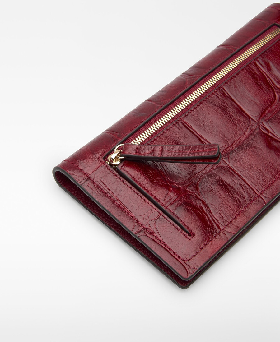 portefeuille femme grand format en mica à motif crocodile