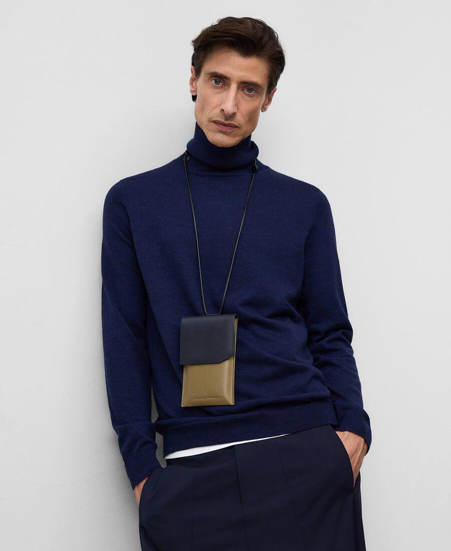 support de téléphone portable en cuir bicolore pour homme