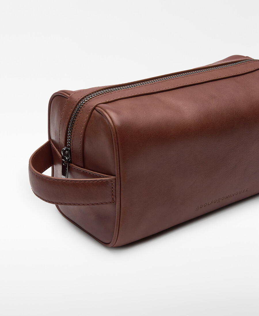 trousse de toilette rectangulaire en cuir pour homme