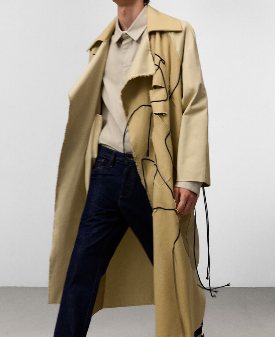 trench en tissu mixte avec cordon de serrage pour homme