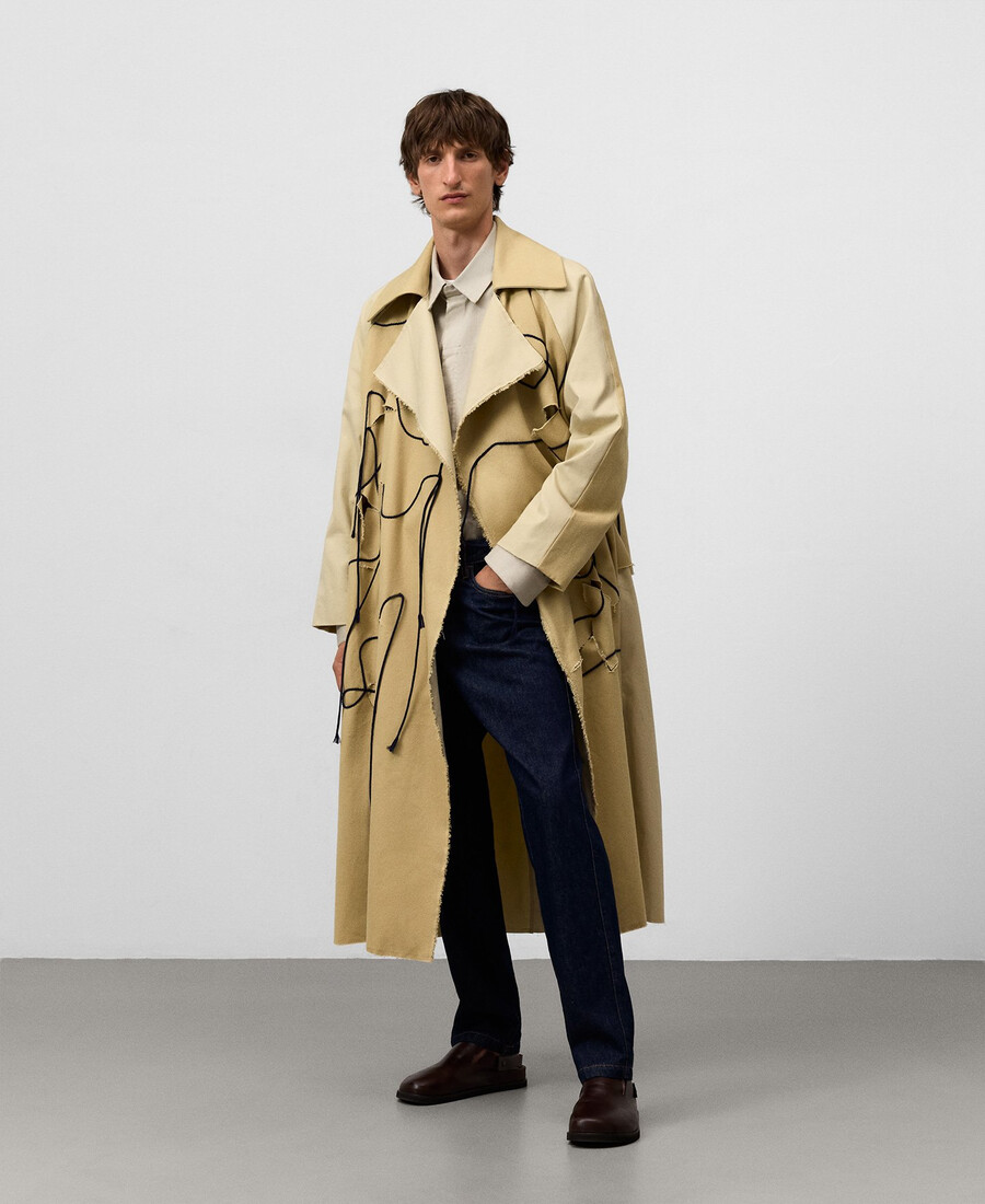 trench en tissu mixte avec cordon de serrage pour homme