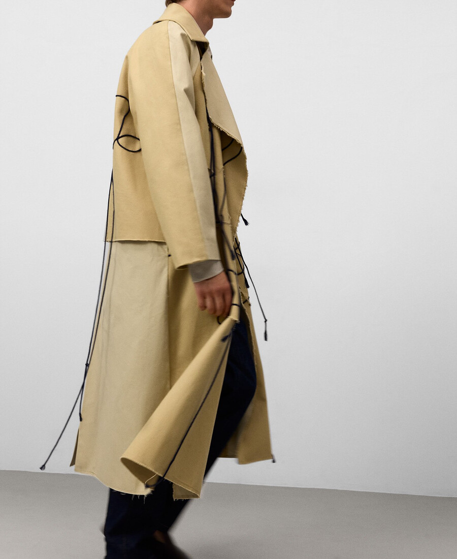 trench en tissu mixte avec cordon de serrage pour homme