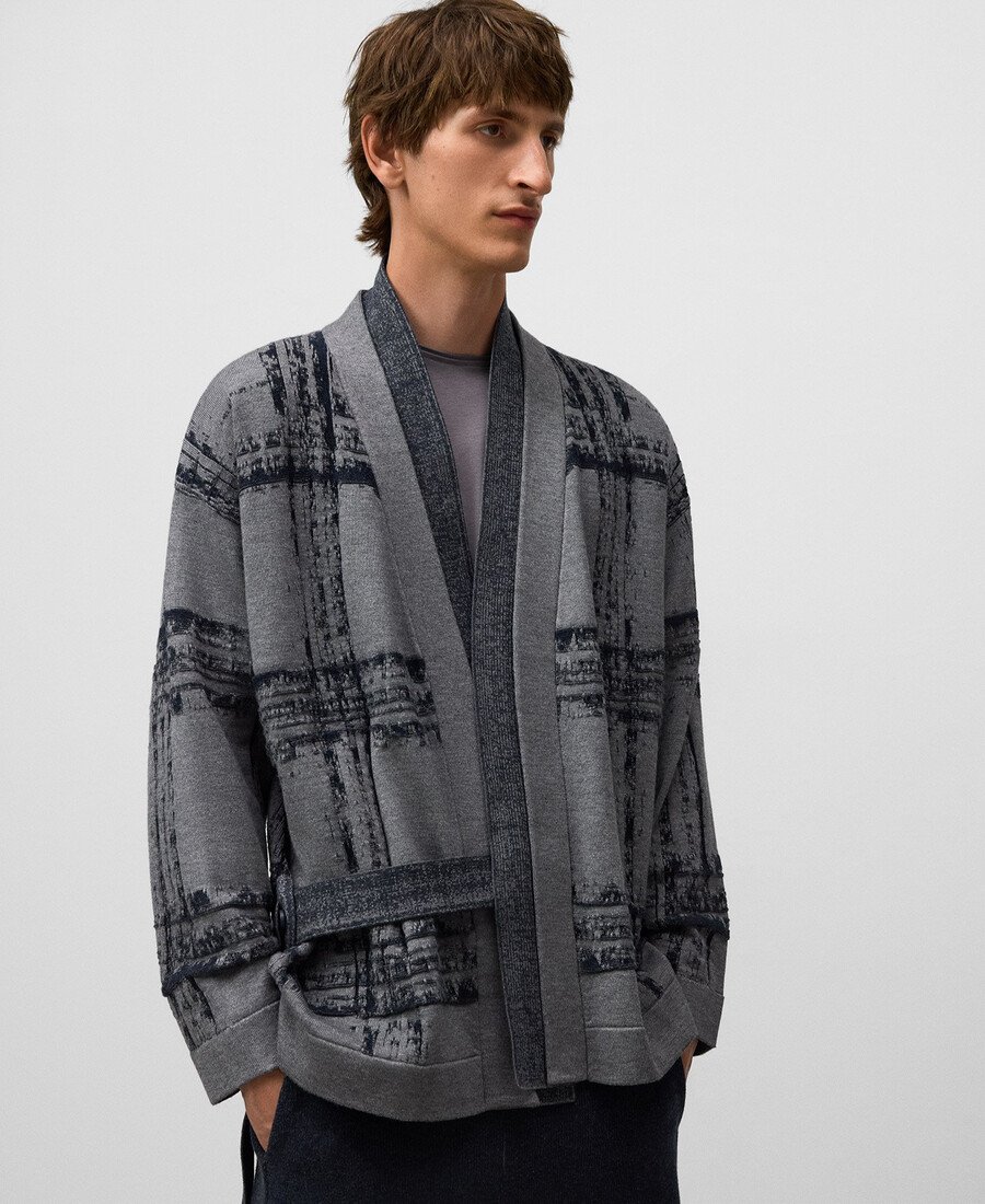 veste kimono homme en maille jacquard