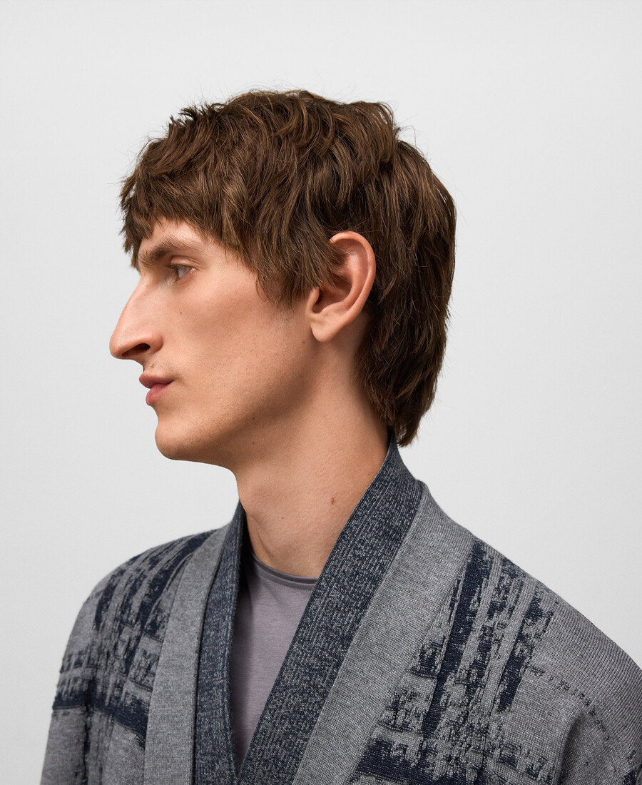 veste kimono homme en maille jacquard
