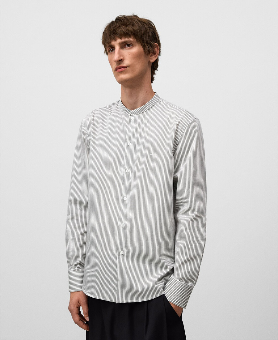 chemise rayée verte à col mandarin pour homme