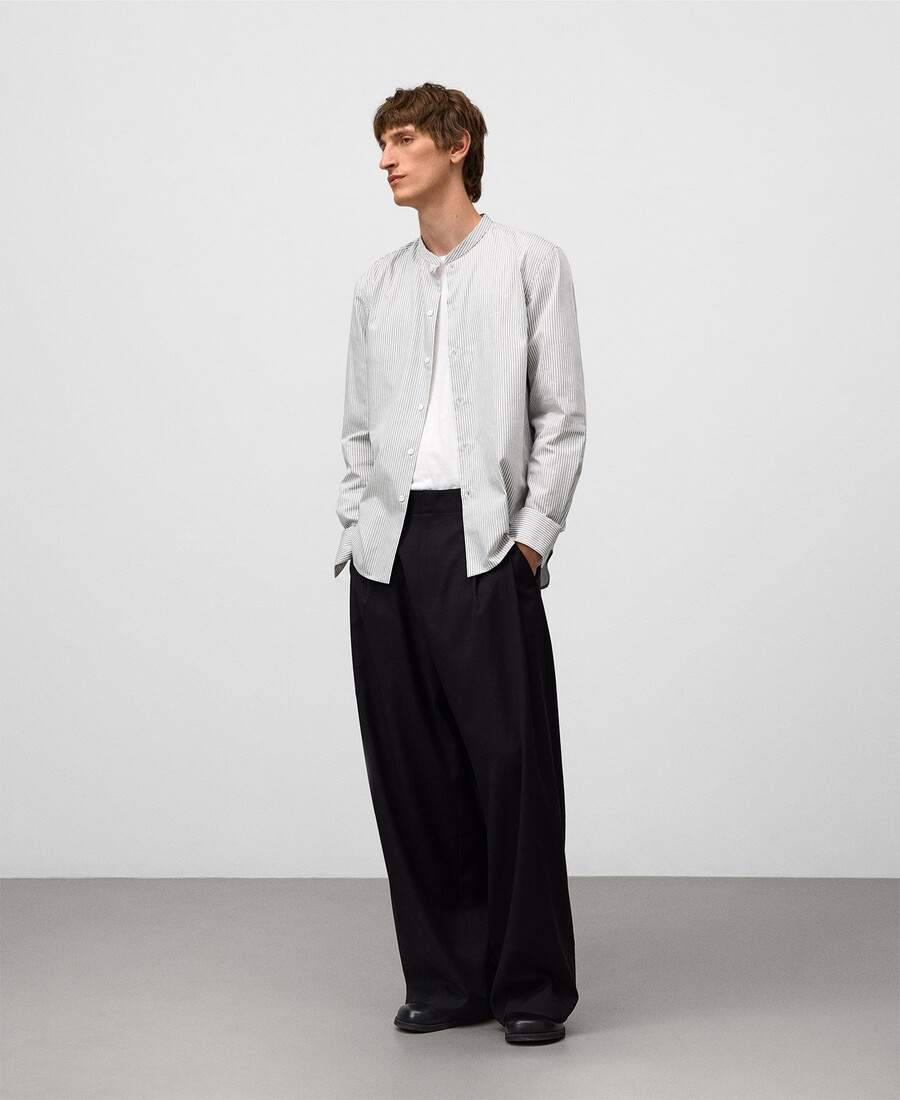 chemise rayée verte à col mandarin pour homme