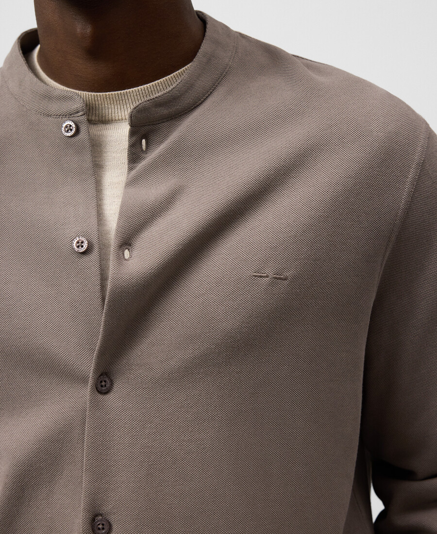 chemise à col mandarin en maille piqué pour homme