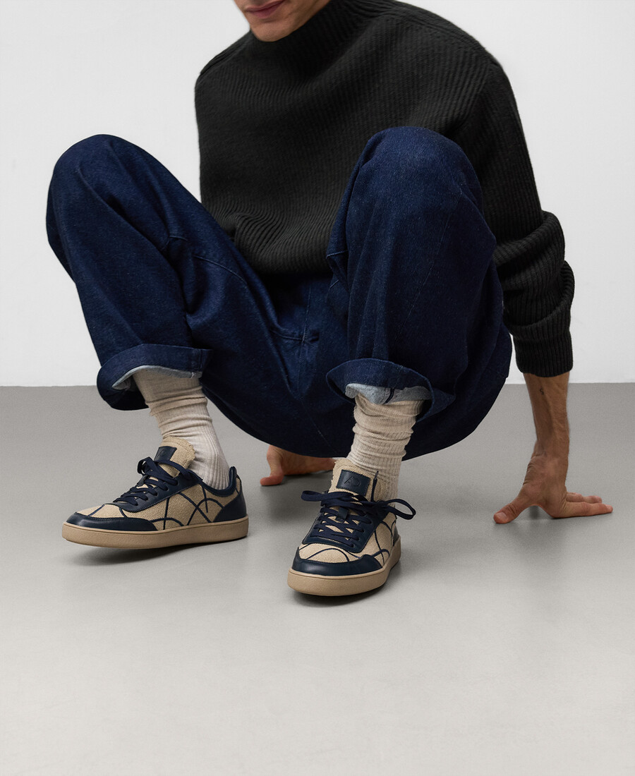 baskets homme en toile cousue et cuir