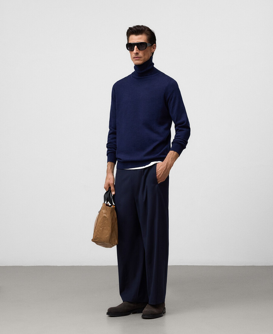 pull à col roulé en laine mérinos pour homme