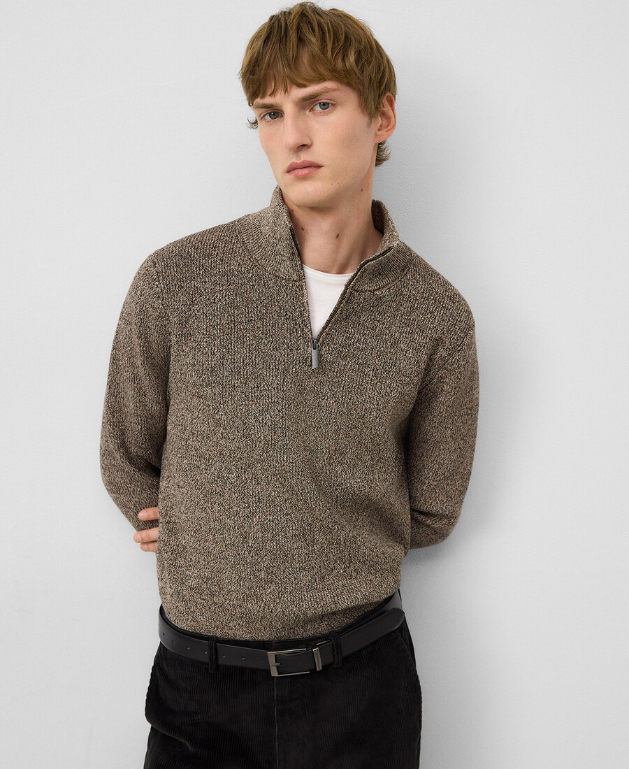 pull homme en maille chinée à fermeture éclair
