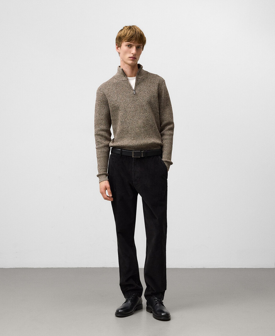 pull homme en maille chinée à fermeture éclair