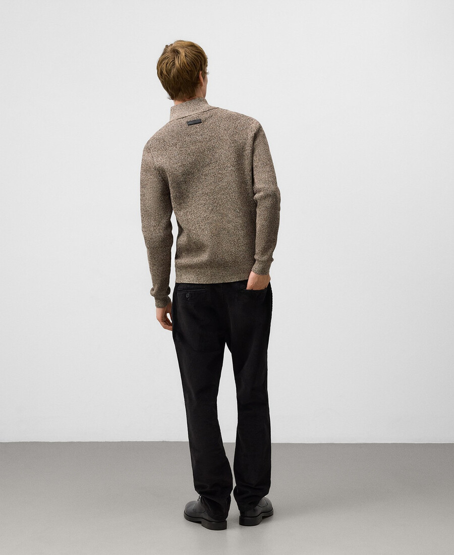 pull homme en maille chinée à fermeture éclair