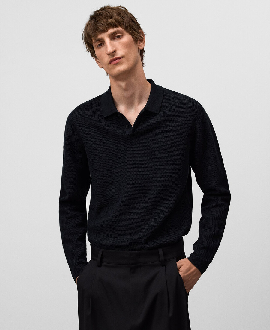 polo homme à manches longues en maille structurée