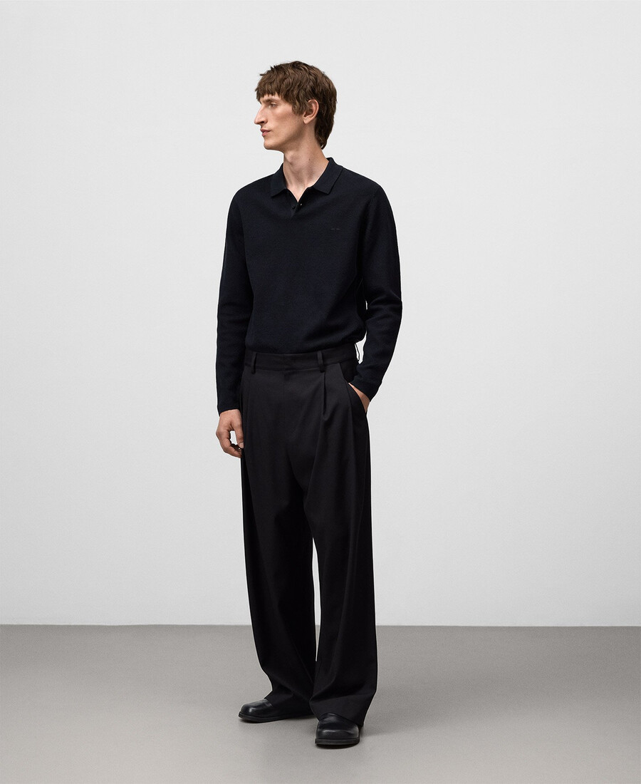polo homme à manches longues en maille structurée