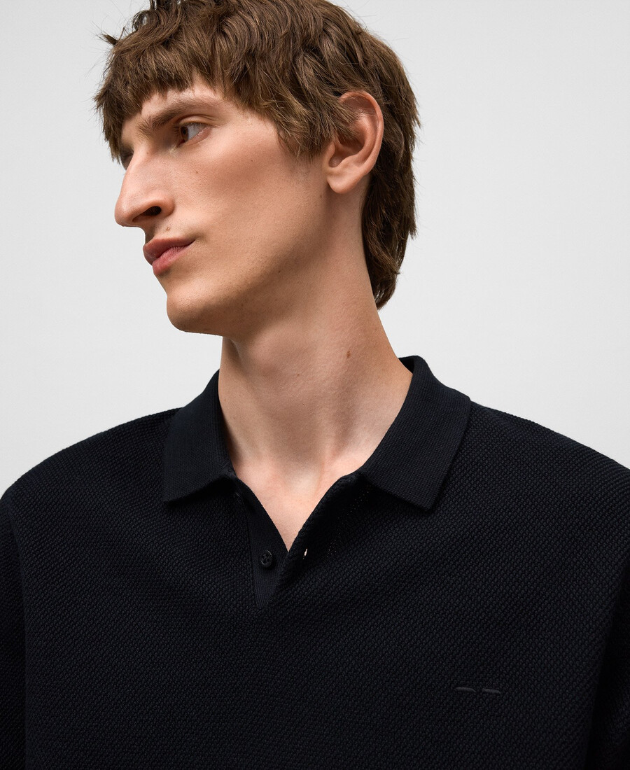 polo homme à manches longues en maille structurée