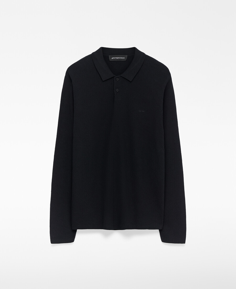 polo homme à manches longues en maille structurée
