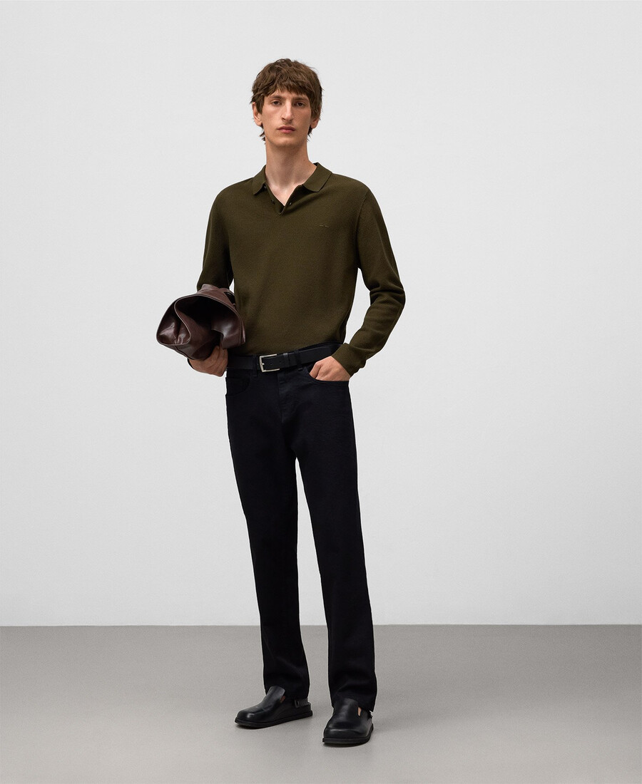polo homme à manches longues en maille structurée