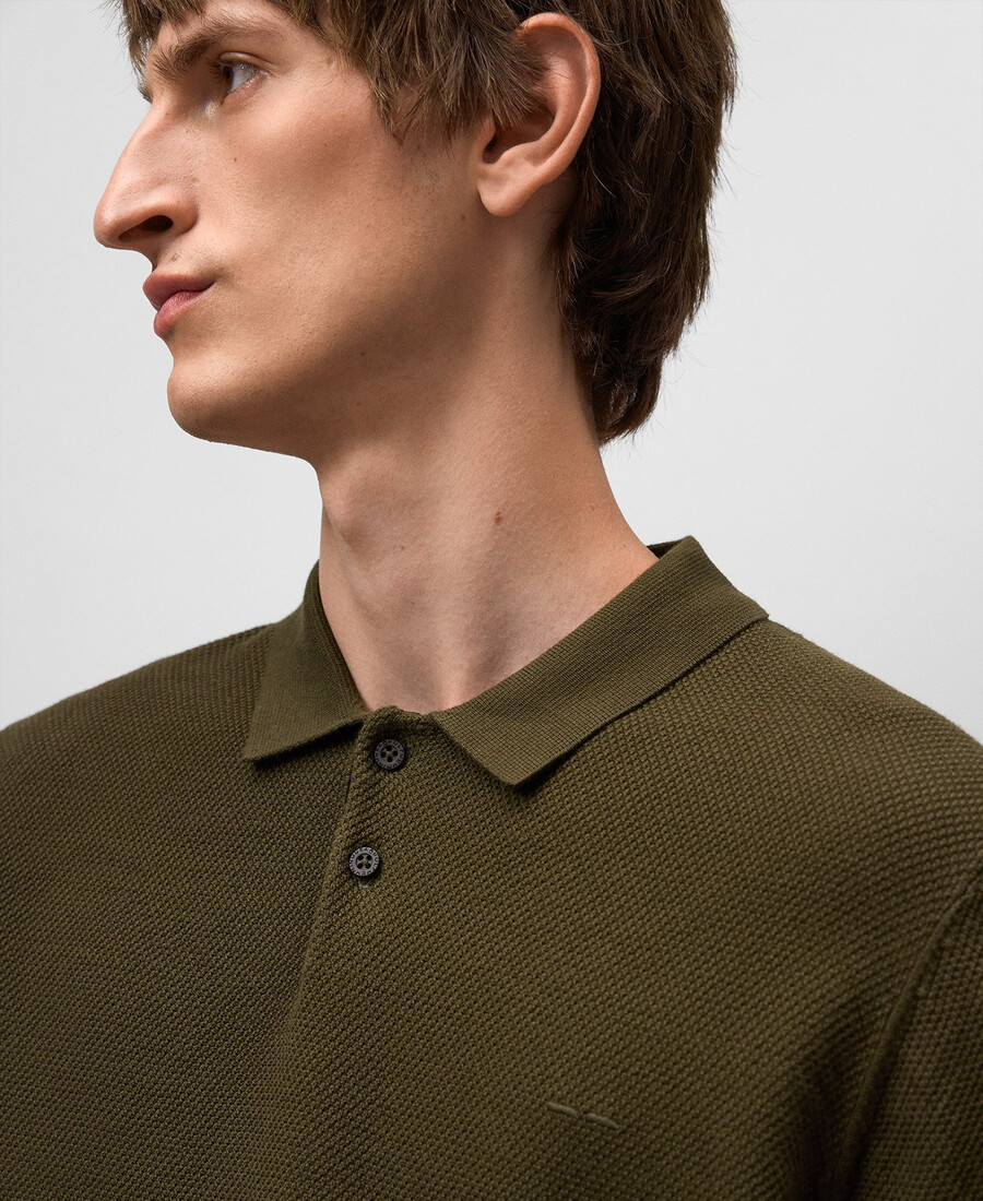 polo homme à manches longues en maille structurée