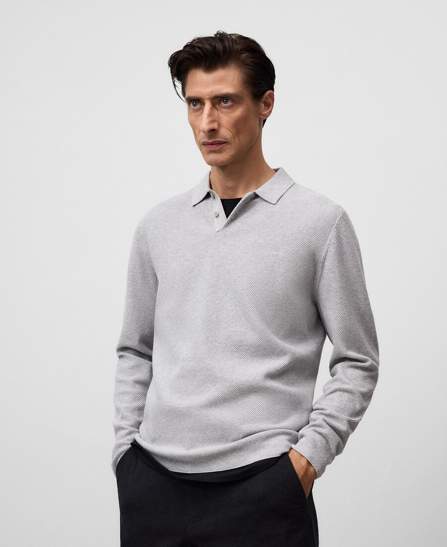 polo homme à manches longues en maille structurée