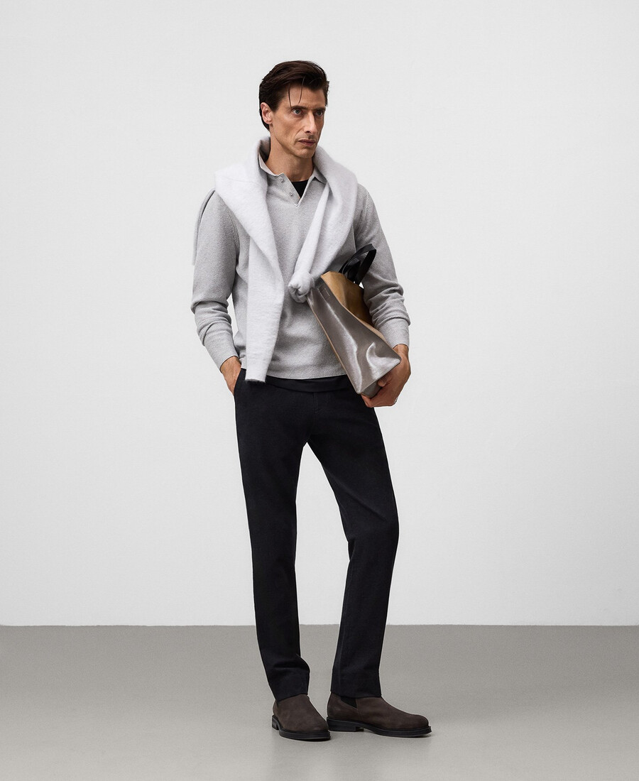 polo homme à manches longues en maille structurée
