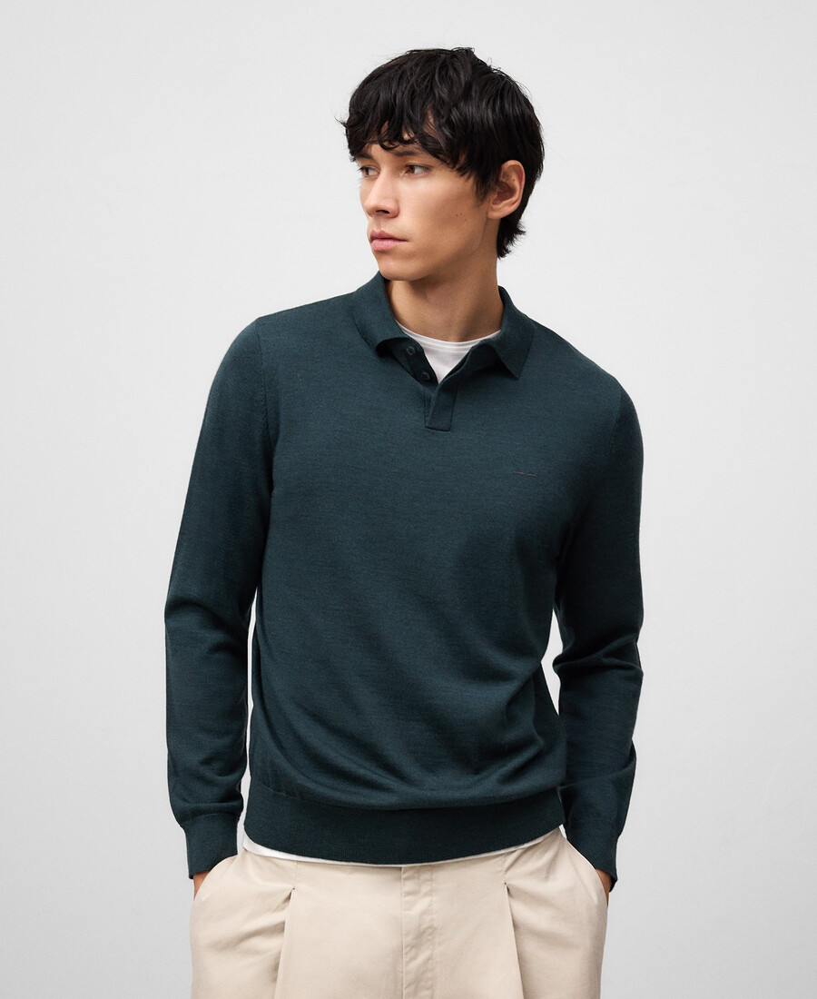polo homme à manches longues en laine mérinos