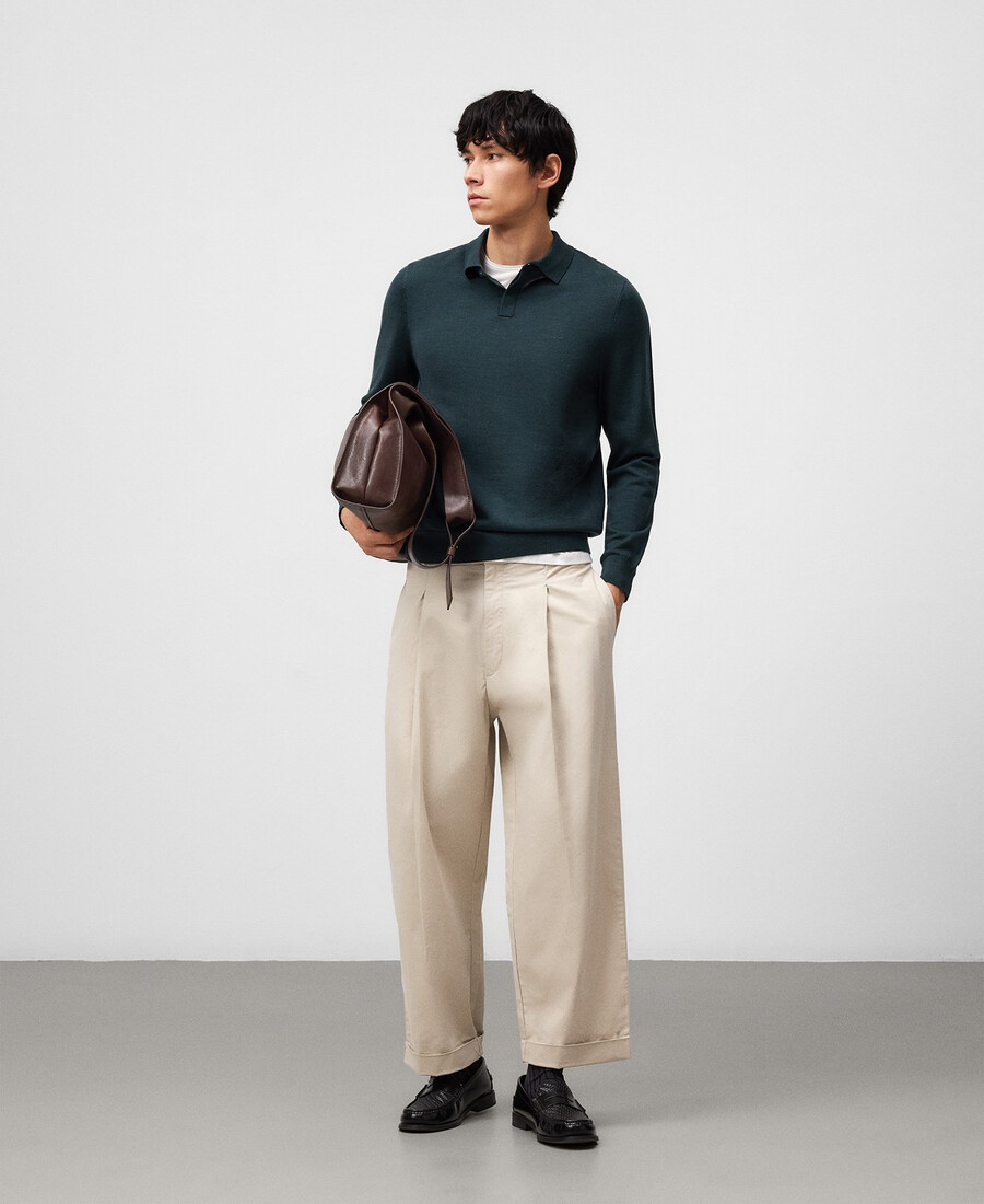 polo homme à manches longues en laine mérinos