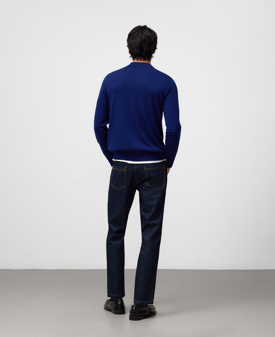 polo homme à manches longues en laine mérinos