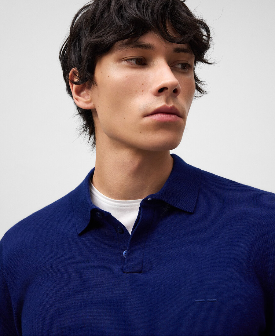 polo homme à manches longues en laine mérinos