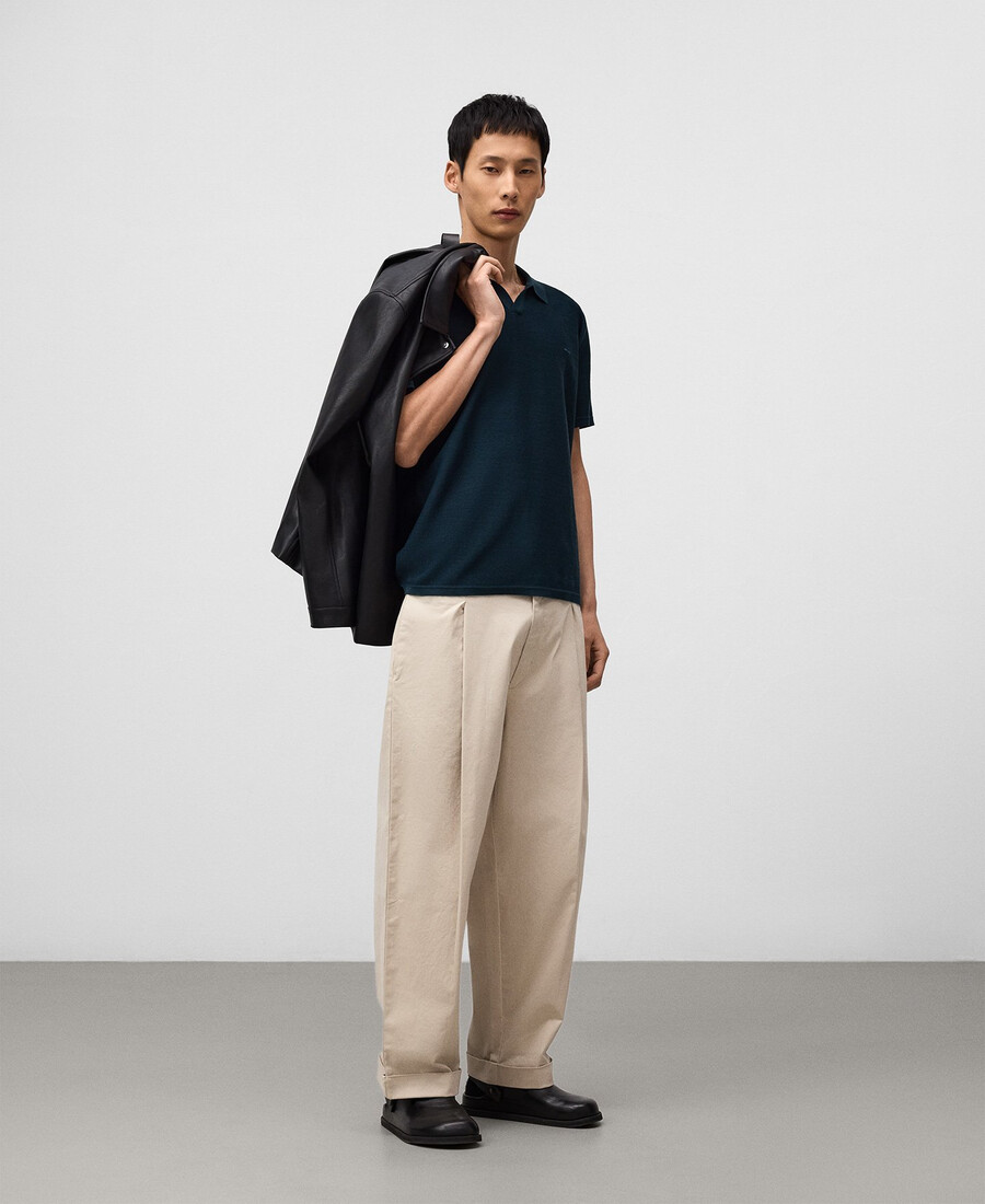 polo homme à col en v en maille structurée